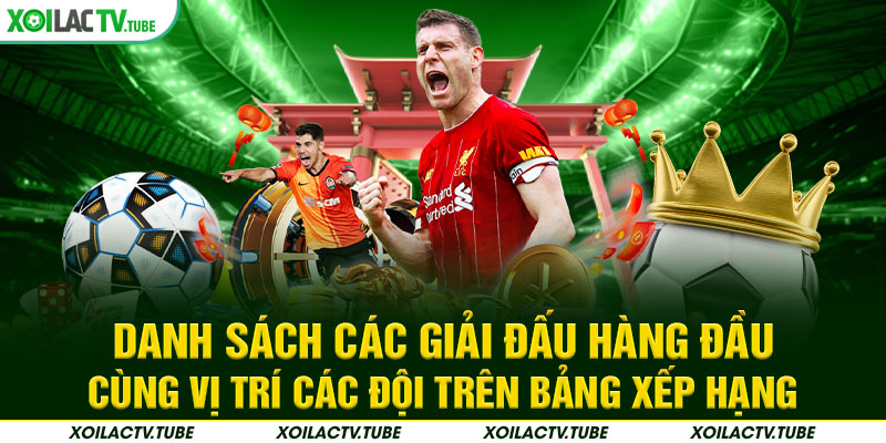 Danh sách các giải đấu hàng đầu cùng vị trí các đội trên bảng xếp hạng